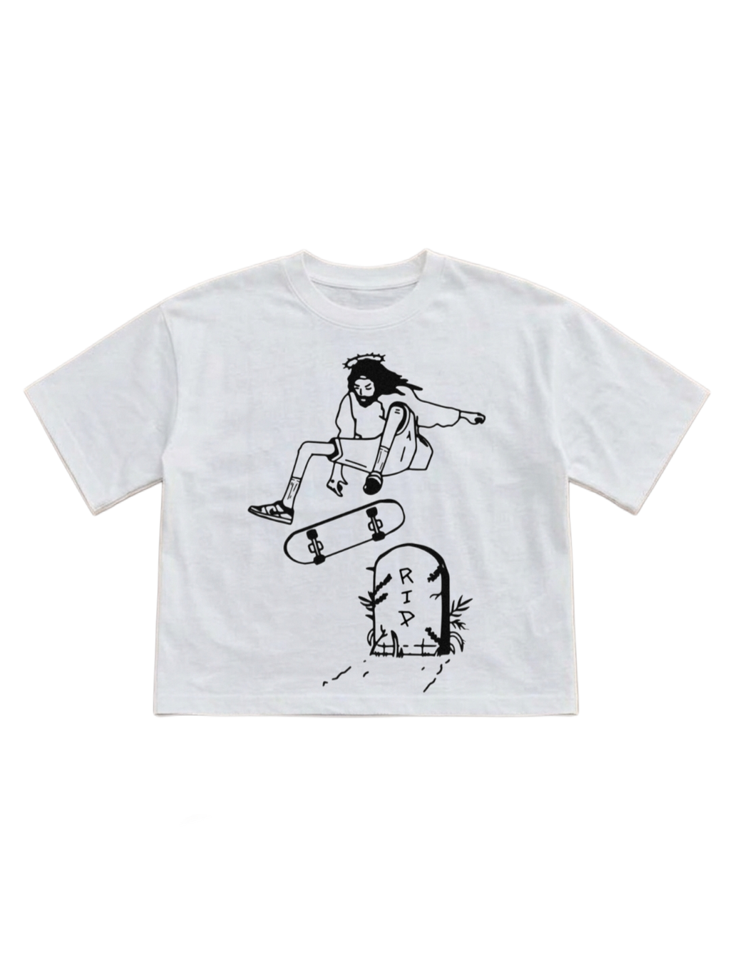 GOD WITH SKATE CROPPED TEE