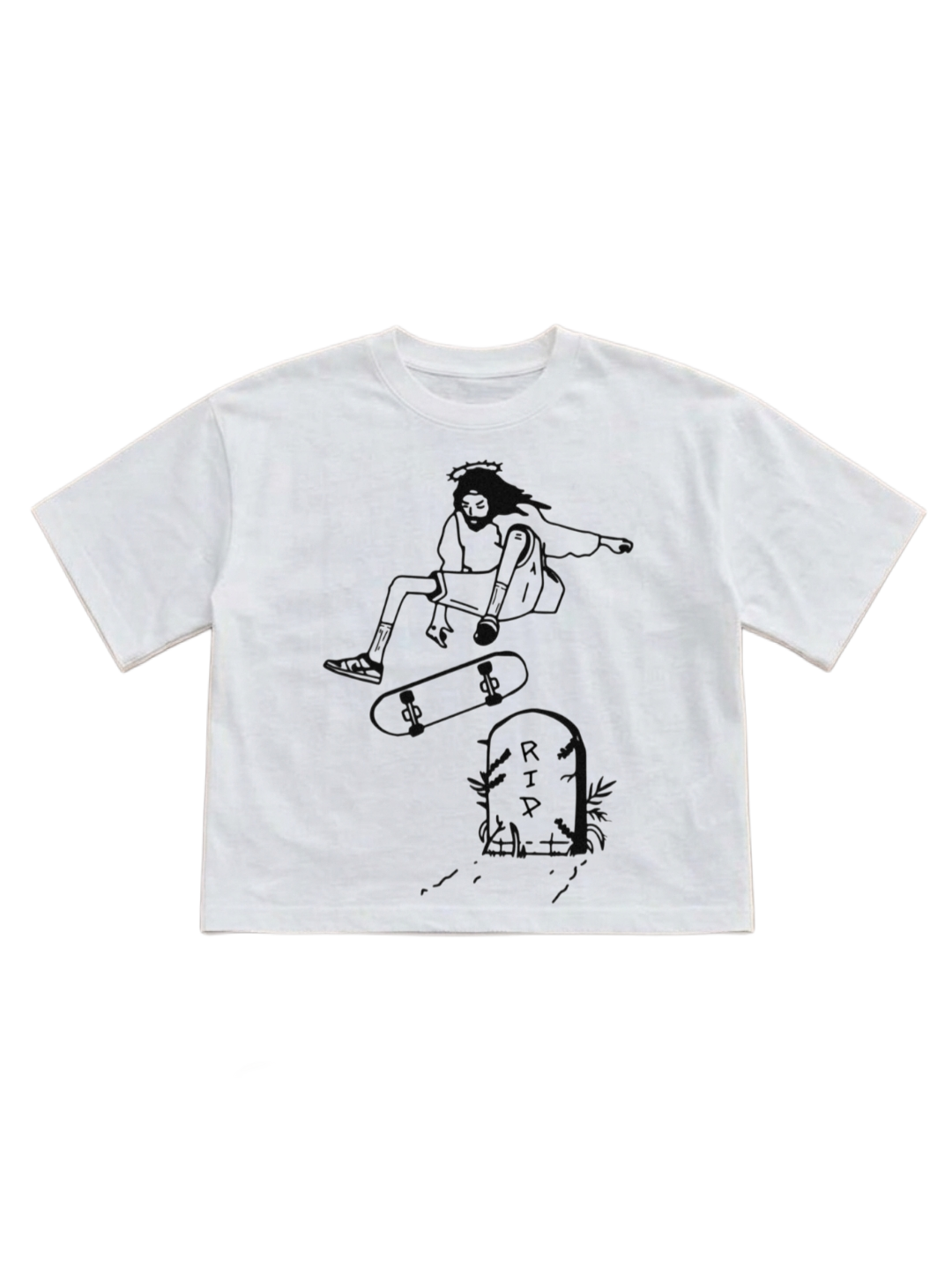 GOD WITH SKATE CROPPED TEE